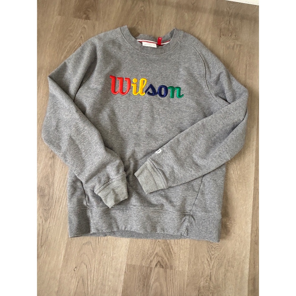 Wilson Mens Gray Crewneck Sweatshirt Rainbow Embroidered Logo Large Raglan L